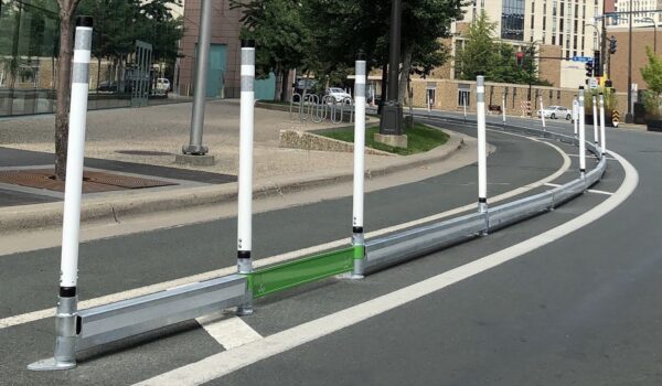 Photo of bikerail delineators with echorail cutouts