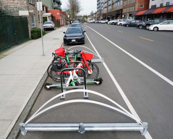 Mobility Hub with BikeRail Bike Lane Deliniators