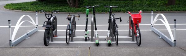 Bicycles and Scooters Parked at a Mobility Hub